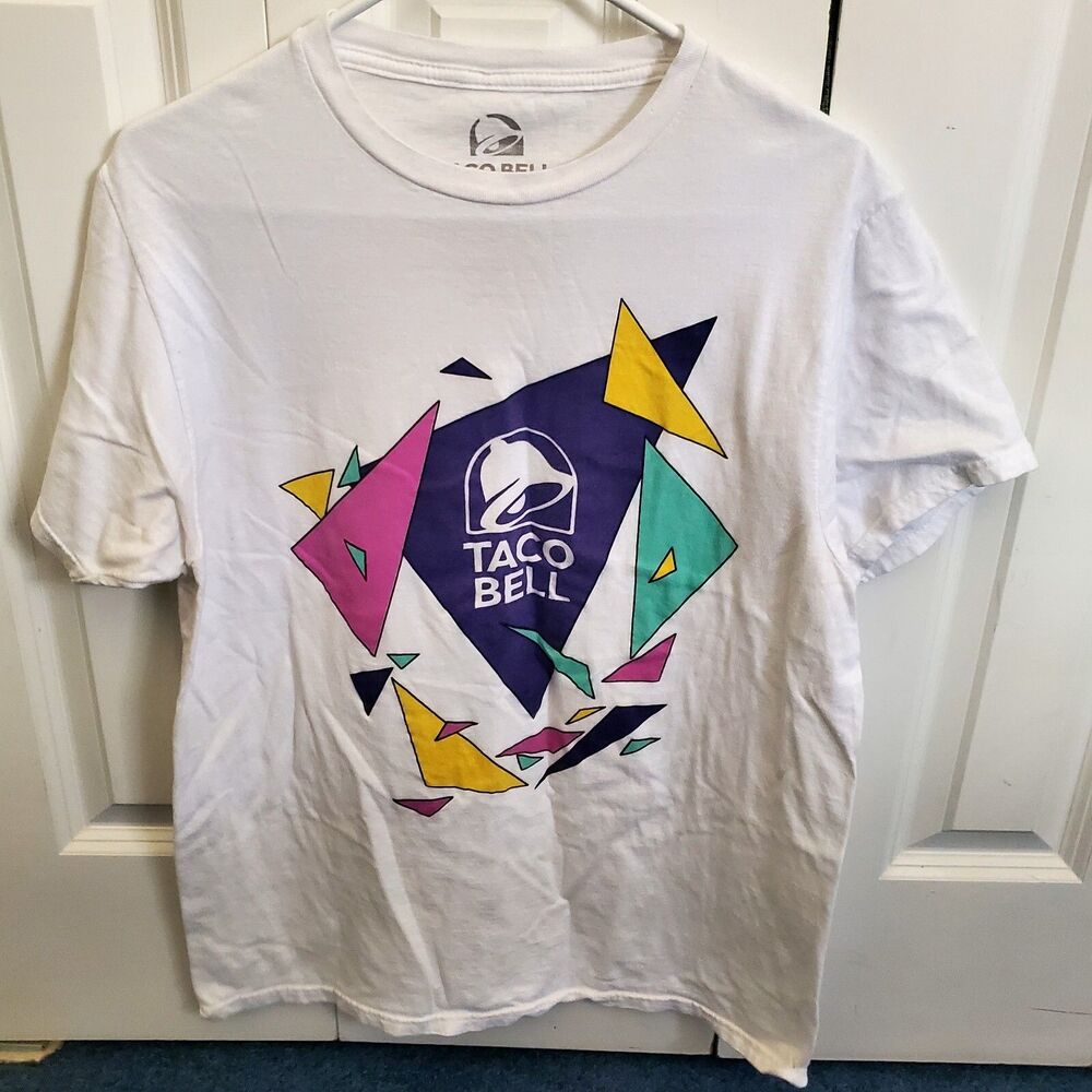 Taco Bell Brand Shirt Crew Neck Men's Medium White Short Sleeve Logo Graphic Tee
